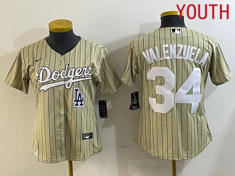Youth Los Angeles Dodgers #34 Valenzuela Green Stripe Game 2024 Nike MLB Jersey style 6->youth mlb jersey->Youth Jersey